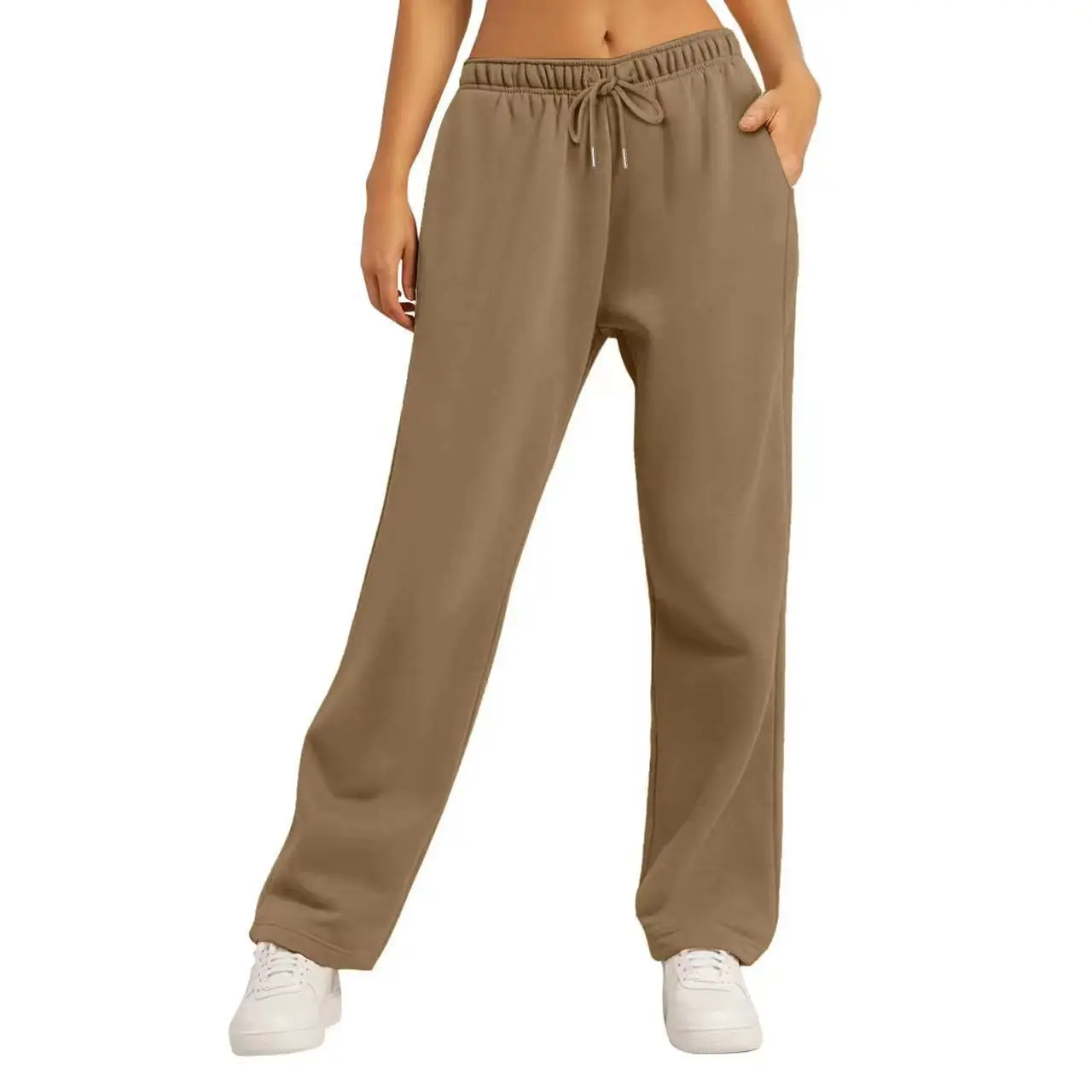

New Women's Casual Pants Autumn Fashion solid color High waist Straight Leg Sweatpants Drawstring Elastic wide-leg Trousers