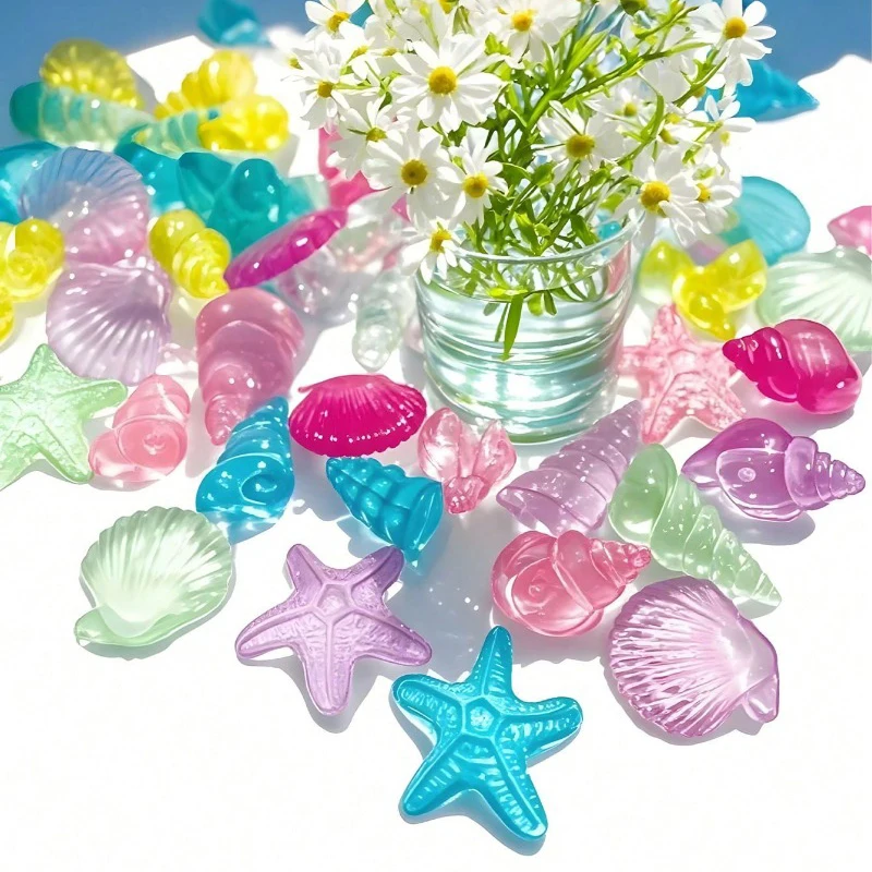 10Pcs/20Pcs/100pcs Durable ABS Plastic Ocean Gemstone Set - Colorful Shells & Crystal for Aquariums Pool Parties Summer Decor