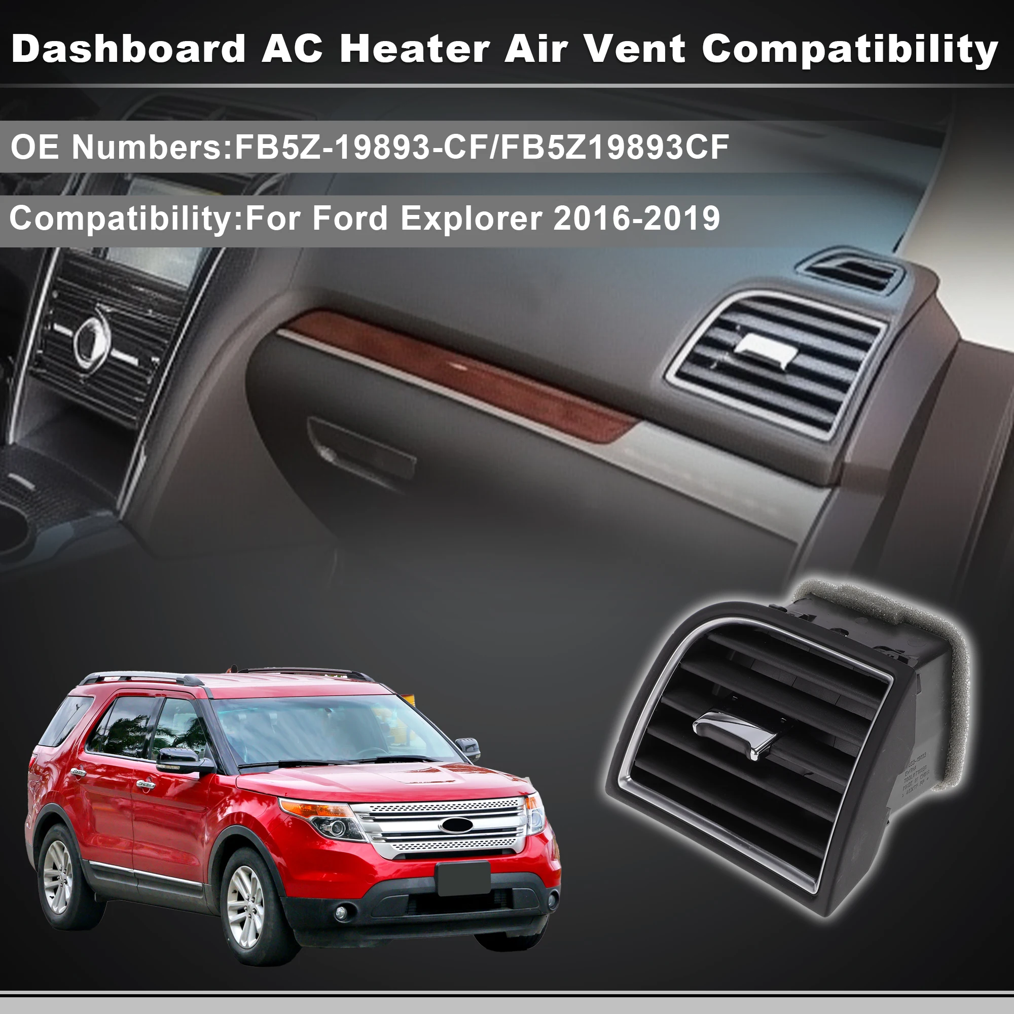 

UXCELL Front Right Center Dash AC Air Vent Panel for Ford Explorer No.FB5Z-19893-CF