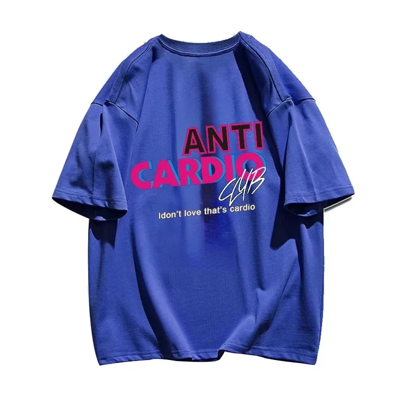 T-shirt Anti-Cardio in cotone per uomo palestre Club Letter Print 100% cotone top donna maglietta coreana abbigliamento Casual oversize da strada