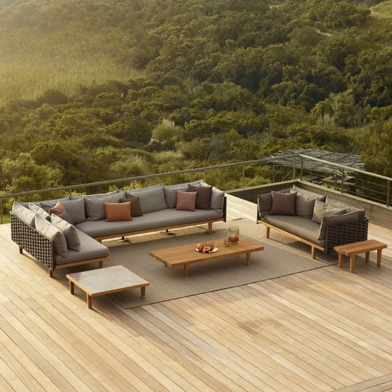 

Outdoor garden courtyard rattan sofa outdoor teak high-end coffee table furniture hotel villa open air