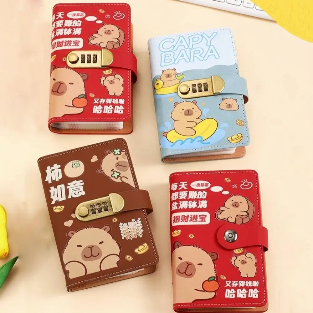 Cartoon Capybara Saving Money Binder with Password Lock PU Leather Budget Binder with Lock Savings Handbook A6 Account Book