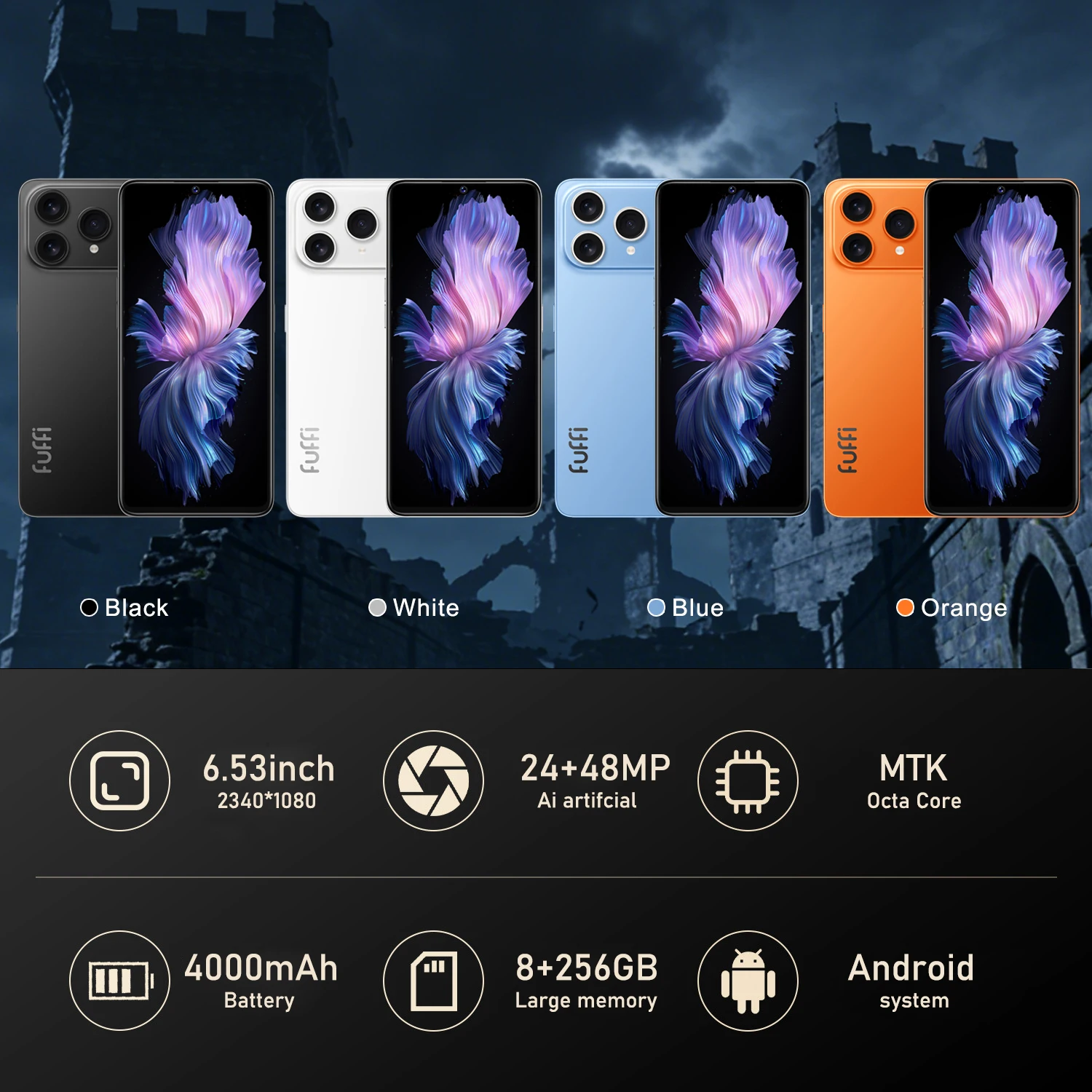 FUFFI M17 Pro Max Global Vision Smartphone Android 8GB RAM 256GB ROM 6.53 Inch Phone 24MP+48MP Dual SIM 5G Network Mobile Phones