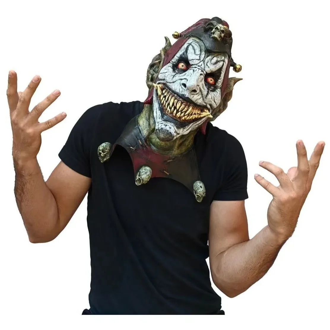 

Suitable for Halloween mask bell clown latex skull clown spoof scary hood prom party dress up props