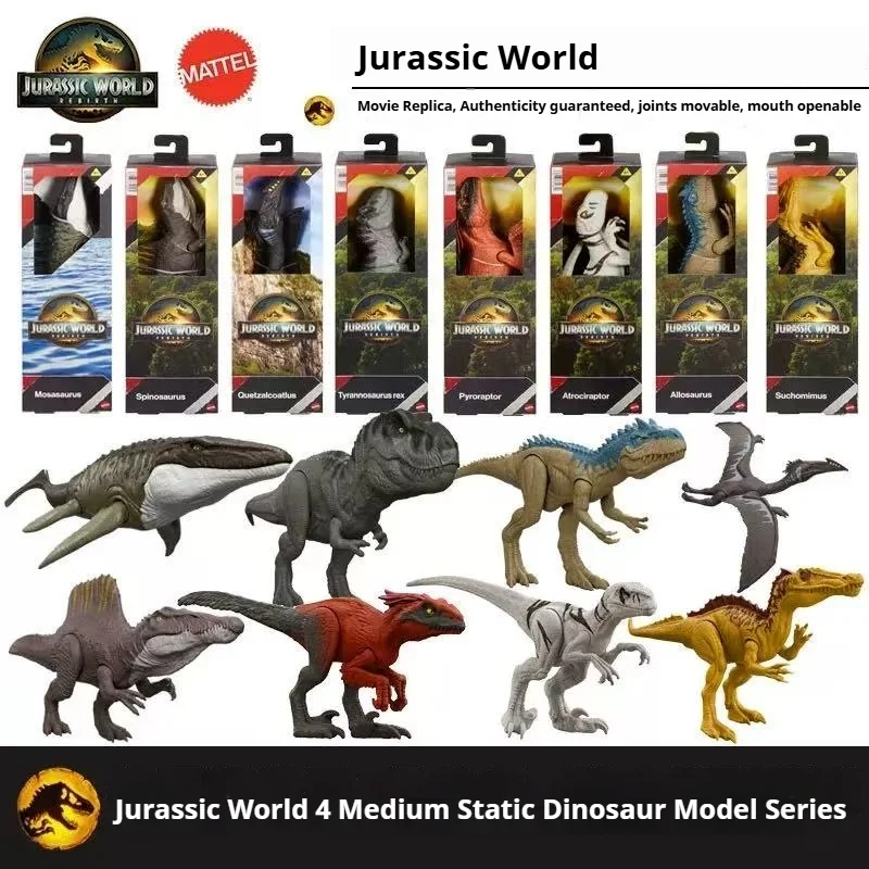 Mattel Jurassic World 4 Velociraptor Tyrannosaurus Rex Dinosaur Model Toy Medium Size Jointed Moving Parts Collectible Figure