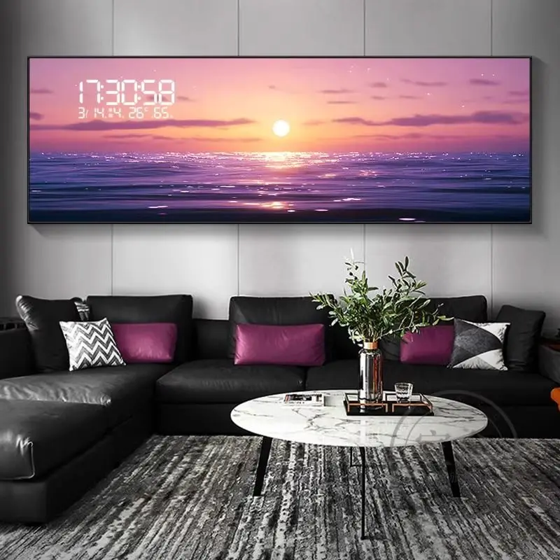 Light luxury digital display screen living room decorative painting atmosphere electronic clock sofa background wall mural