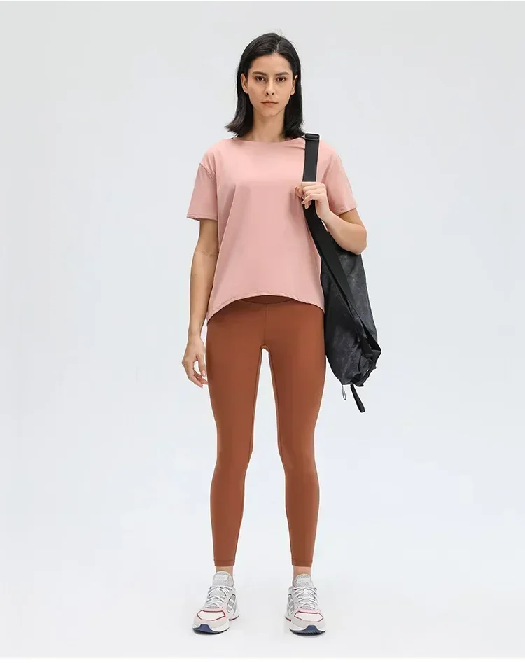 Lemon-Camiseta de manga corta con espalda en acción para mujer, Top corto deportivo para Yoga, gimnasio, ropa deportiva, blusa transpirable para correr al aire libre