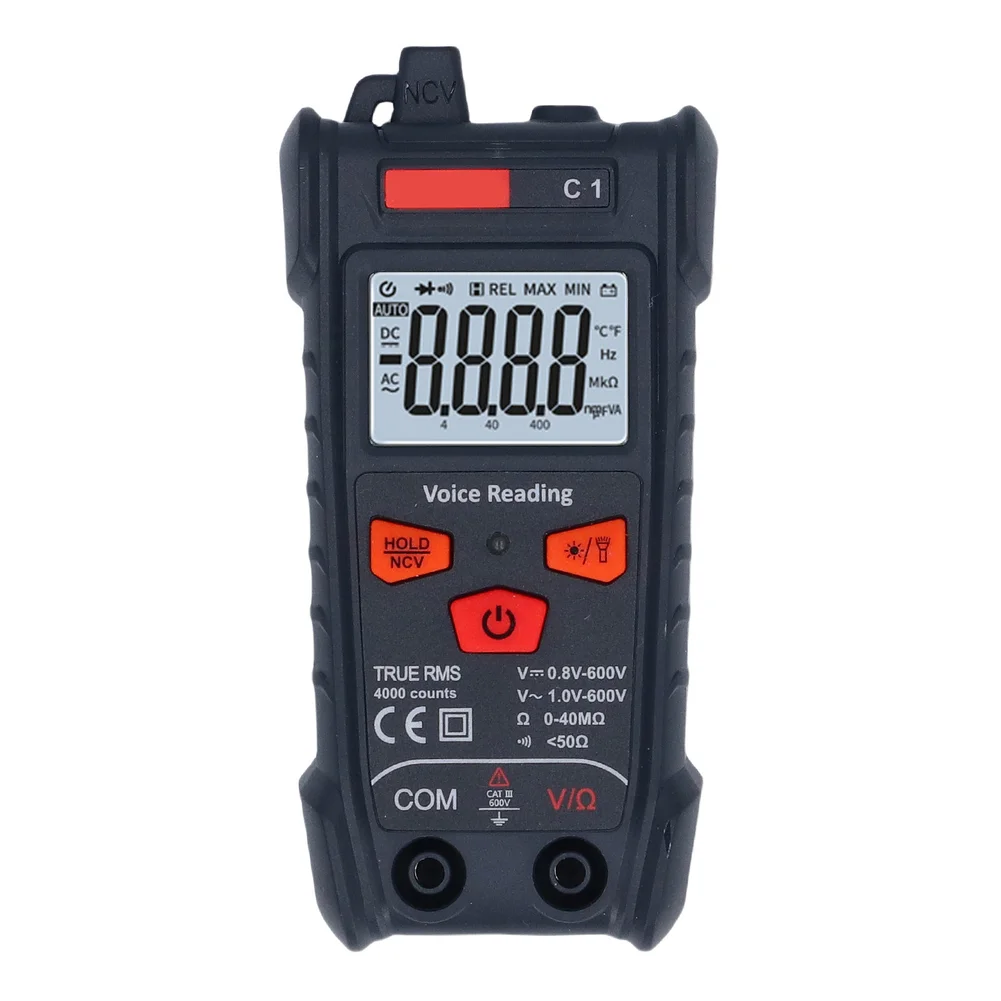 C1 4000 Count True RMS Multimeter AC DC Voltage Resistance Tester with Non Contact Voltage Detection Backlit LCD and Flashlight