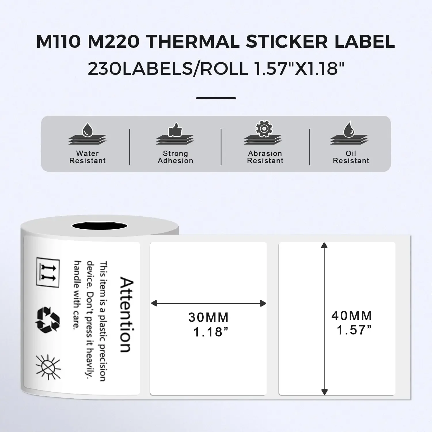 40x30mm Thermal Labels Compatible with M110/M150 Label Printer 230 Label/Roll for Barcode/Address/Mailing/Logo/Business/Home Tag