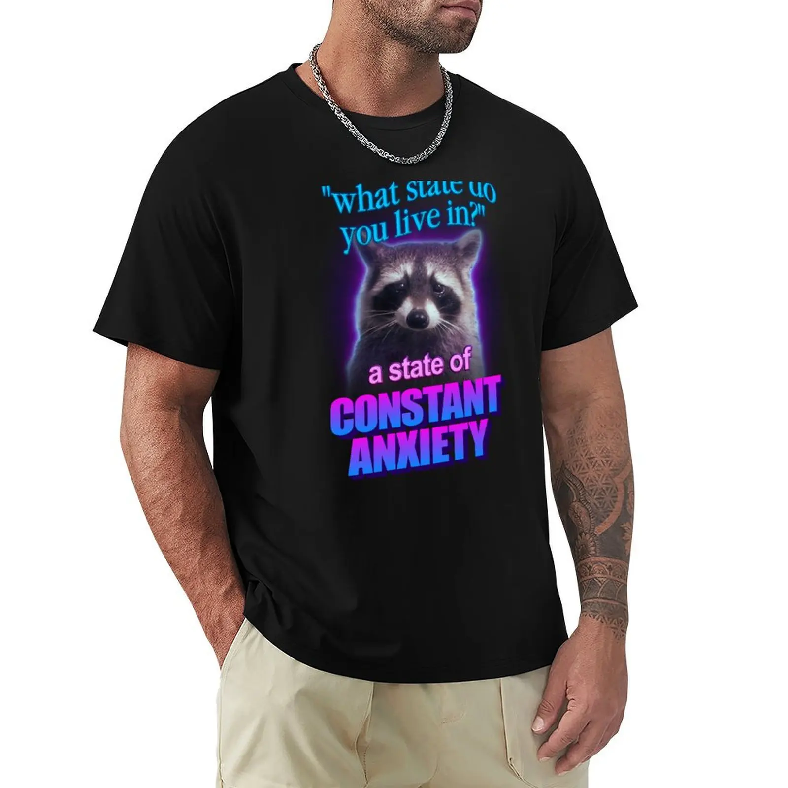 What state do you live in? a state of constant anxiety raccoon word art T-Shirt Plus Size Lightweight Top