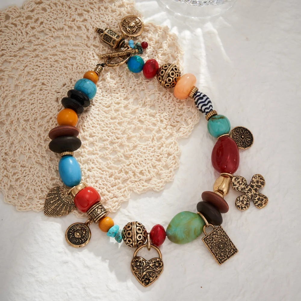 

LESHORE Bohemian Colorful Journey Beaded Necklace Ethnic Style Fashion Retro collares para mujer