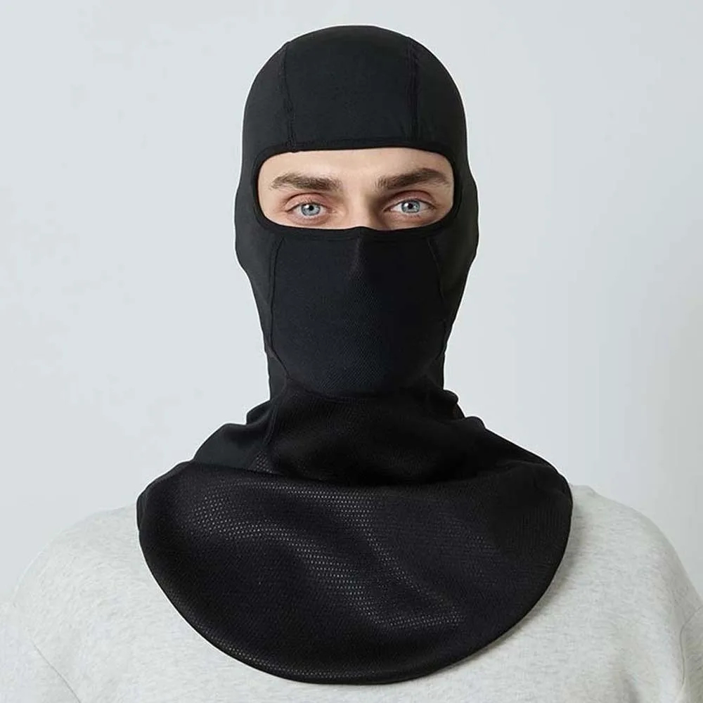 Warm Lining Winter Balaclava Mask Extended Collar Thick Fabric Cycling Helmet Liner Breathable Panel Solid Black