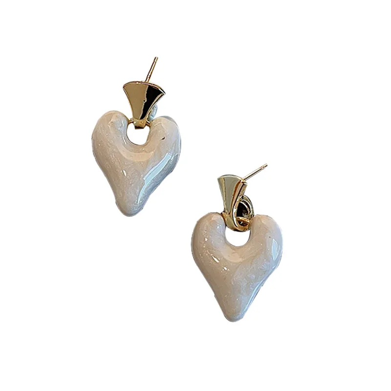 Valentine Romantic Ceramic Glaze Heart Droplets Earrings for Women Feminine Simplicity French High Sense Stud Earrings Jewelry