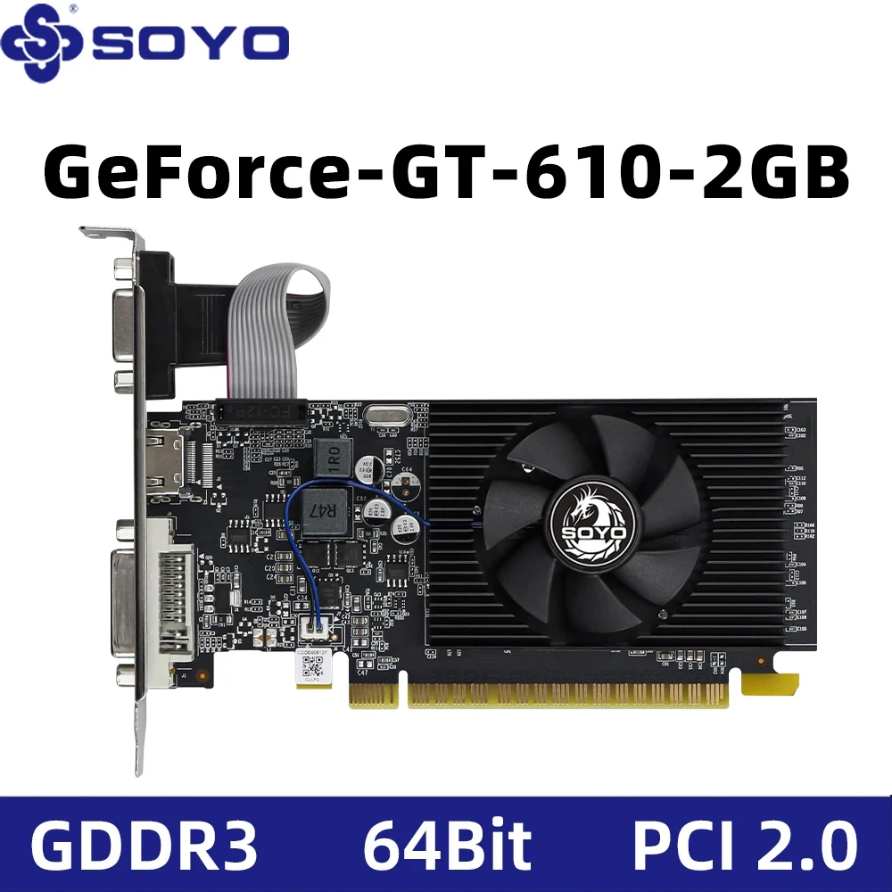 

SOYO NVIDIA GPU GT 610 2G Half-height Graphics Card DDR3 64Bit 40nm Gaming Video Cards Desktop Computer components GT610