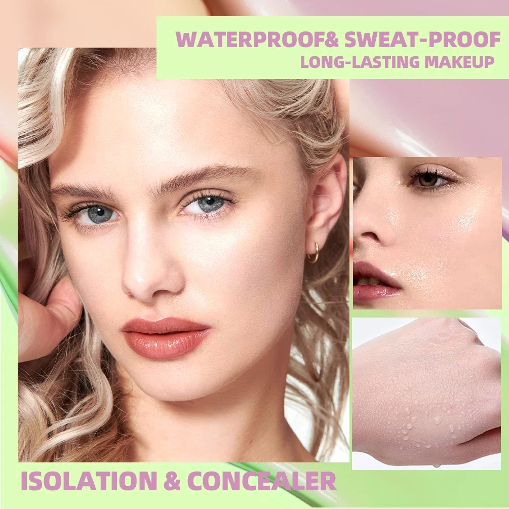 Qibest Drie Kleuren Druk Release Cream Concealer Isoleren Make-Up Gezichtsbasis Verhelderende Crème Vloeibare Concealer Gezicht Primer