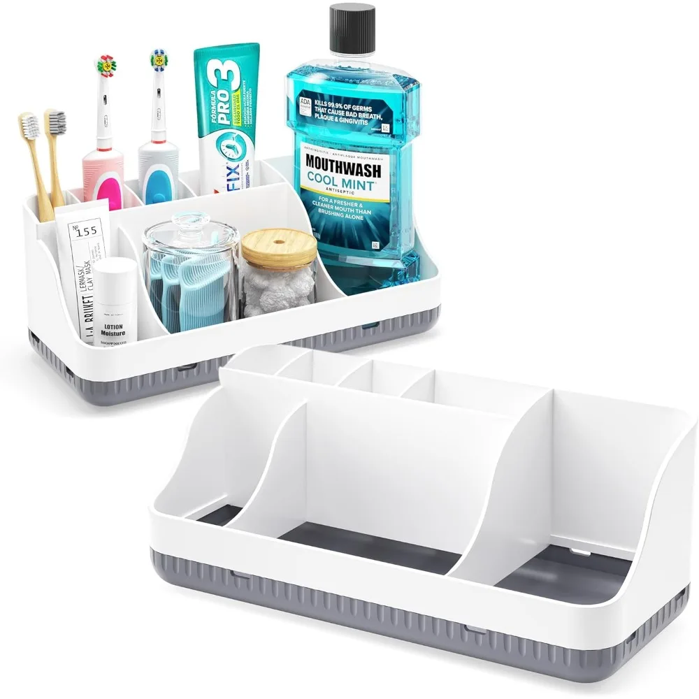 

Bathroom Counter Organizer and Storage, 7 Slots Detachable Toothbrush Holders for Bathrooms, Anti-Slip Electric Toothbrush and