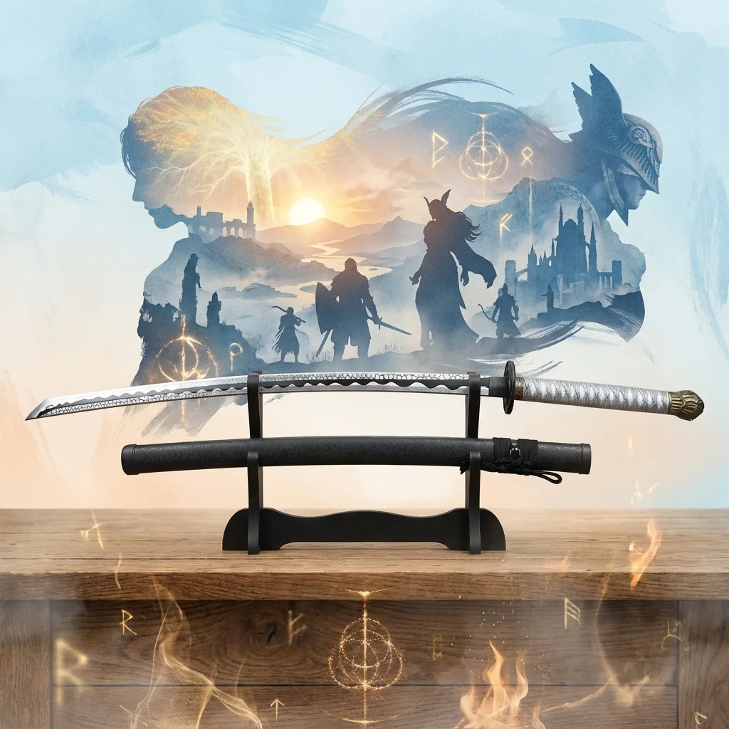 39inch Elden Katana Sword Moon Wooden Blade Knife Anime Real Size Japanese Samurai Sabre Sword Model Cosplay Prop Toy Gifts