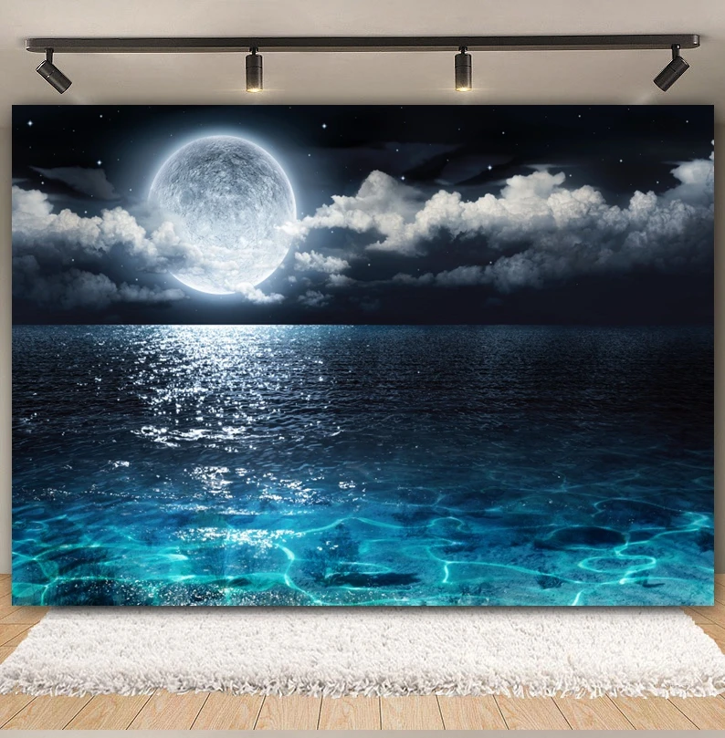 Night Starry Sky Cloud Backdrop Universe Earth Moon Planet Stars Baby Birthday Party Photography Background Decor Photo Studio