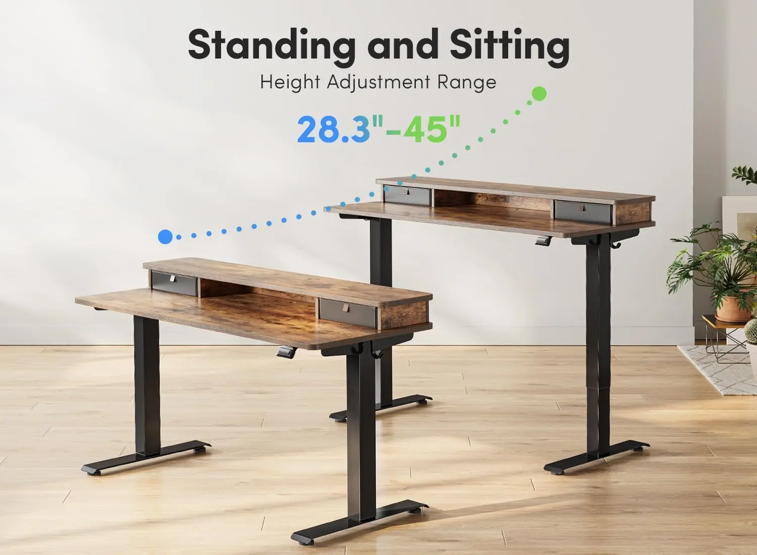 FEZIBO 55 x 24 inch in hoogte verstelbaar elektrisch sta-bureau met dubbele lade, sta-bureau met opbergplank, zitstandaard