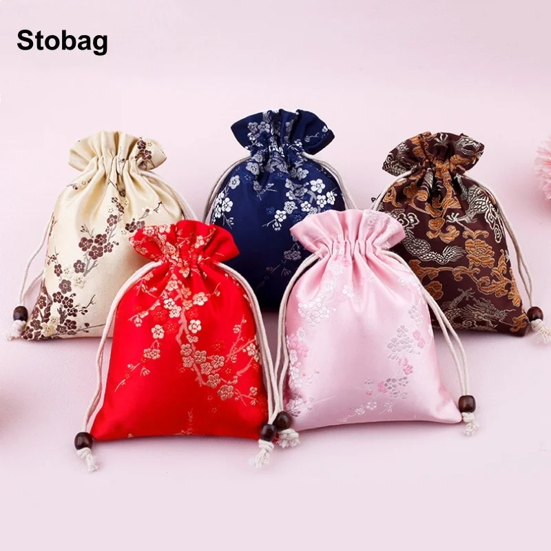 

StoBag 20pcs Wholesale Cotton Silk Drawstring Bag Flower Small Sachet Gift Jewelry Package Storage Bundle Pocket Reusable Pouch