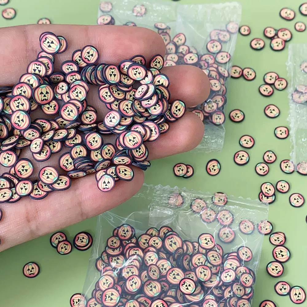 1000pcs Halloween pumpkin head Nail Charms Polymer Decor soft clay slices diy jewelry accessories crystal mud filling materials
