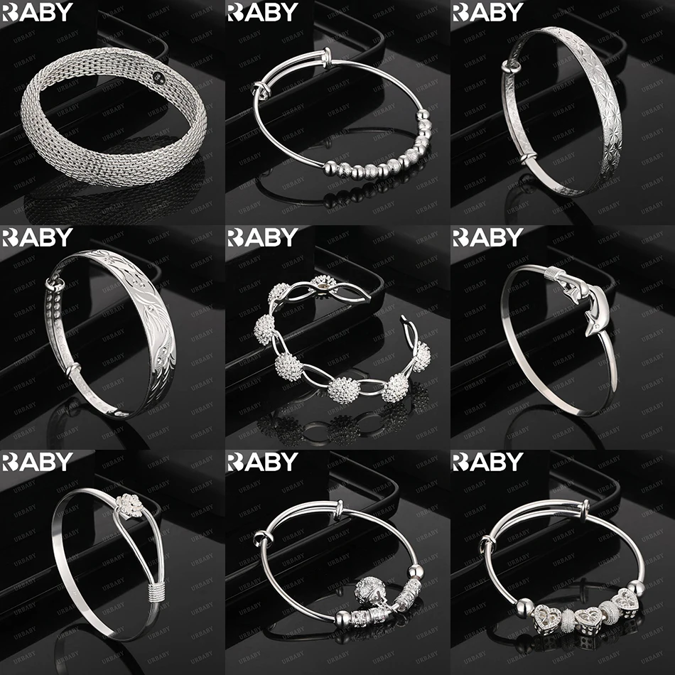 

URBABY 925 Sterling Silver Design Geometric Bangle For Women Fashion Jewelry Charm Grace Noble Wedding Accessories