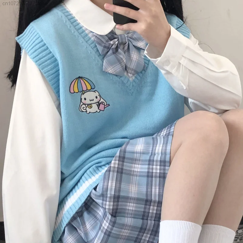 Sanrio Cinnamoroll Melody Kuromi Y2k Fashion Korean Style Women Pullovers Tops Jk Knitted Sweater Vest Loose Pullover Clothes