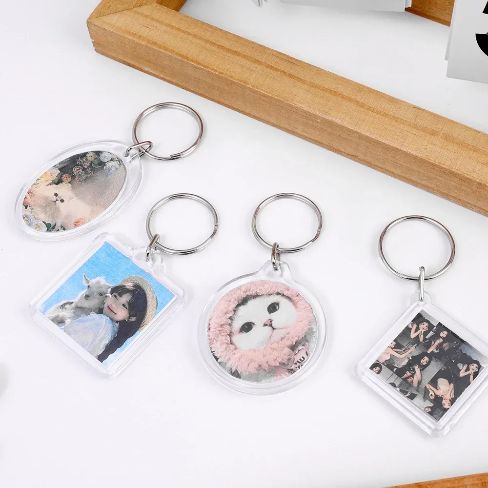 1-10pcs DIY Photo Keychian Acrylic Picture Insert Keyring Round Square Custom Split Key Chains for Anniversary Graduation Gifts