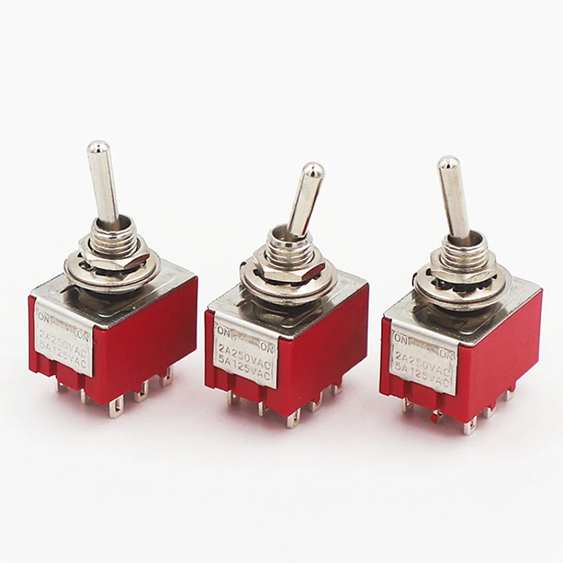 

1 шт. 9-контактные тумблеры, красные 2/3-позиционные мини-тумблеры ON-ON DPDT 5A/125V-2A/250V AC MTS-402, кнопочный переключатель