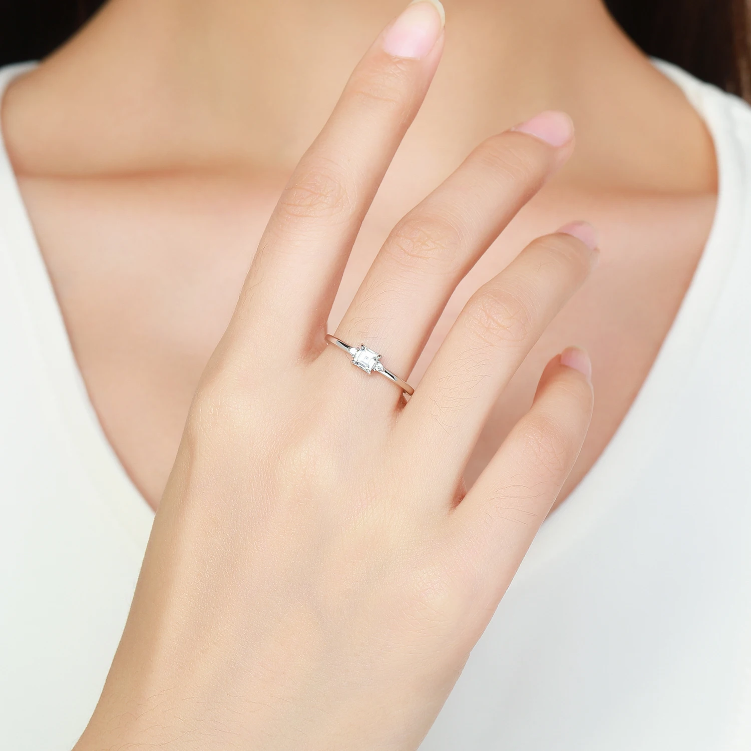 Modian 100% Real 925 Sterling Silver Classic Emerald cut Sets Clear CZ Shining Rings For Women Biżuteria Naszyjnik Moda Kolczyk — zdjęcie 3