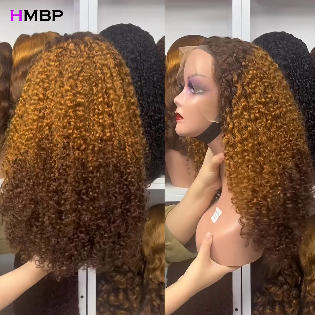 Glueless Wigs Human Hair Highlight Honey Blonde Kinky Curly 400 Density 360 Full Lace Human Hair Wig Wear and Go Preplucked Wig