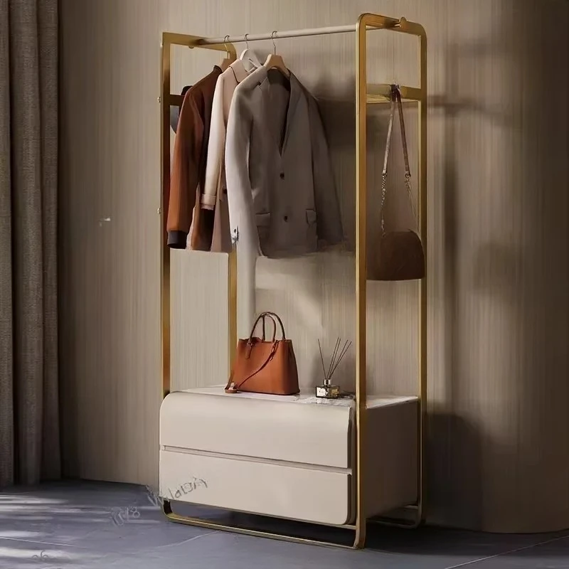 Light luxury coat rack, bedroom household floor-to-ceiling stainless steel, about storage clothes rod