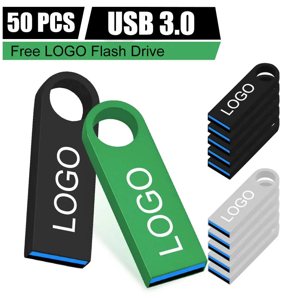 50pcs/lot Black USB Flash Drive 64GB Mini Pen Drive Water Proof Metal Memory Stick 32GB Business Gifts Storage Devices 16GB 8GB