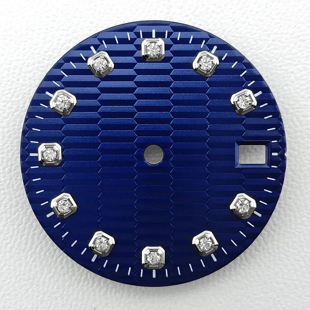 28.5MM Diameter Diamond Nail Dial Fit NH35 Movement Customized LOGO/No LOGO Blue Yellow Green Grey Dial Watch Parts Accessories