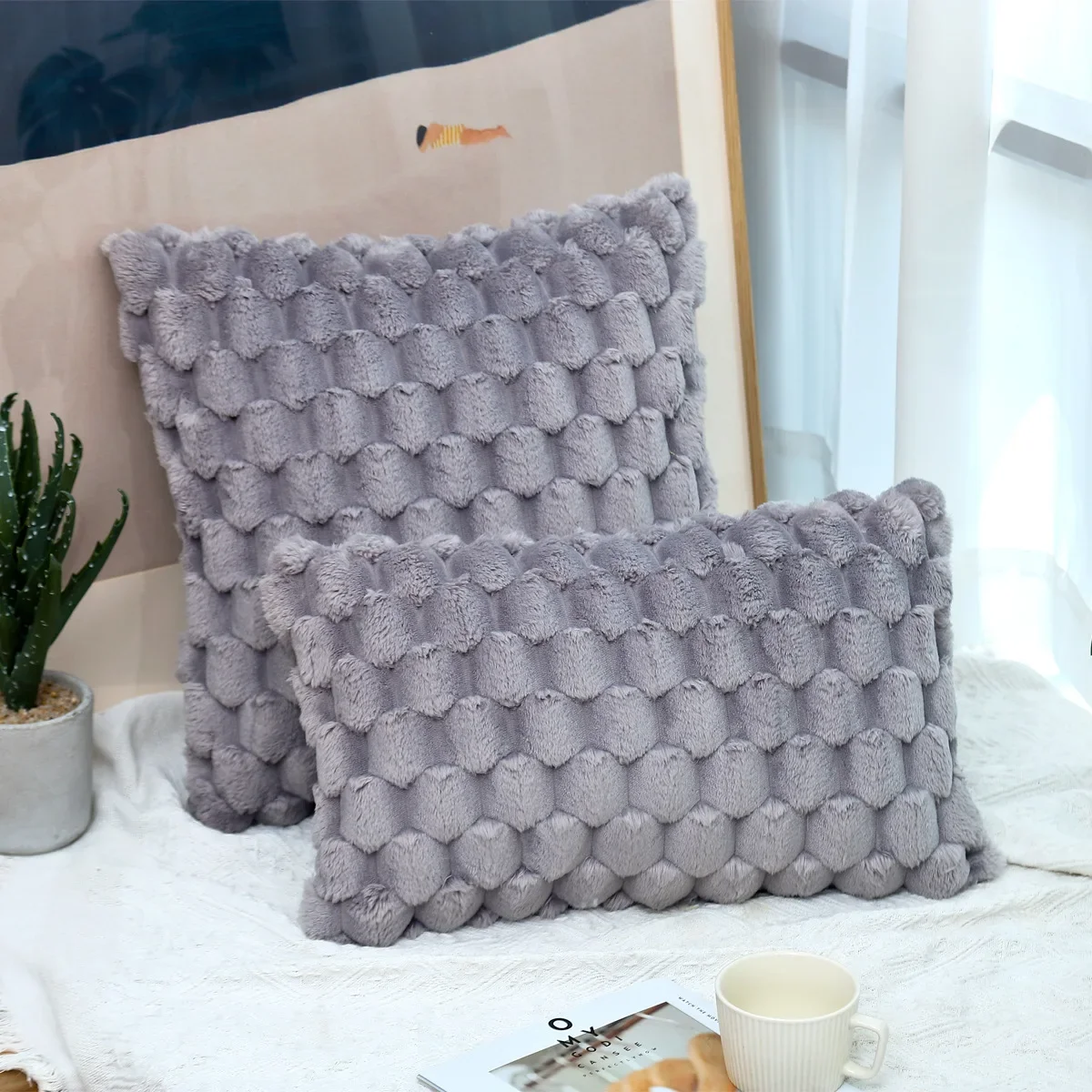 Winter Pluche Effen Kussenhoes Voor Slaapbank Kamer Decor Beauty Kussensloop Harig Kussensloop 30X50X50X50Cm