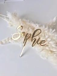 Wooden acrylic cake topper with name, custom text cake topper, personalized wooden name, cake decor on stick name on stick