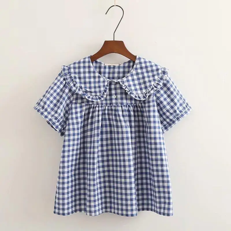 Cute Doll Collar Long Sleeve Cotton Shirt Women's  Style Summer Fashion High Waist Suit Pants Cotton Blend Casual Wear