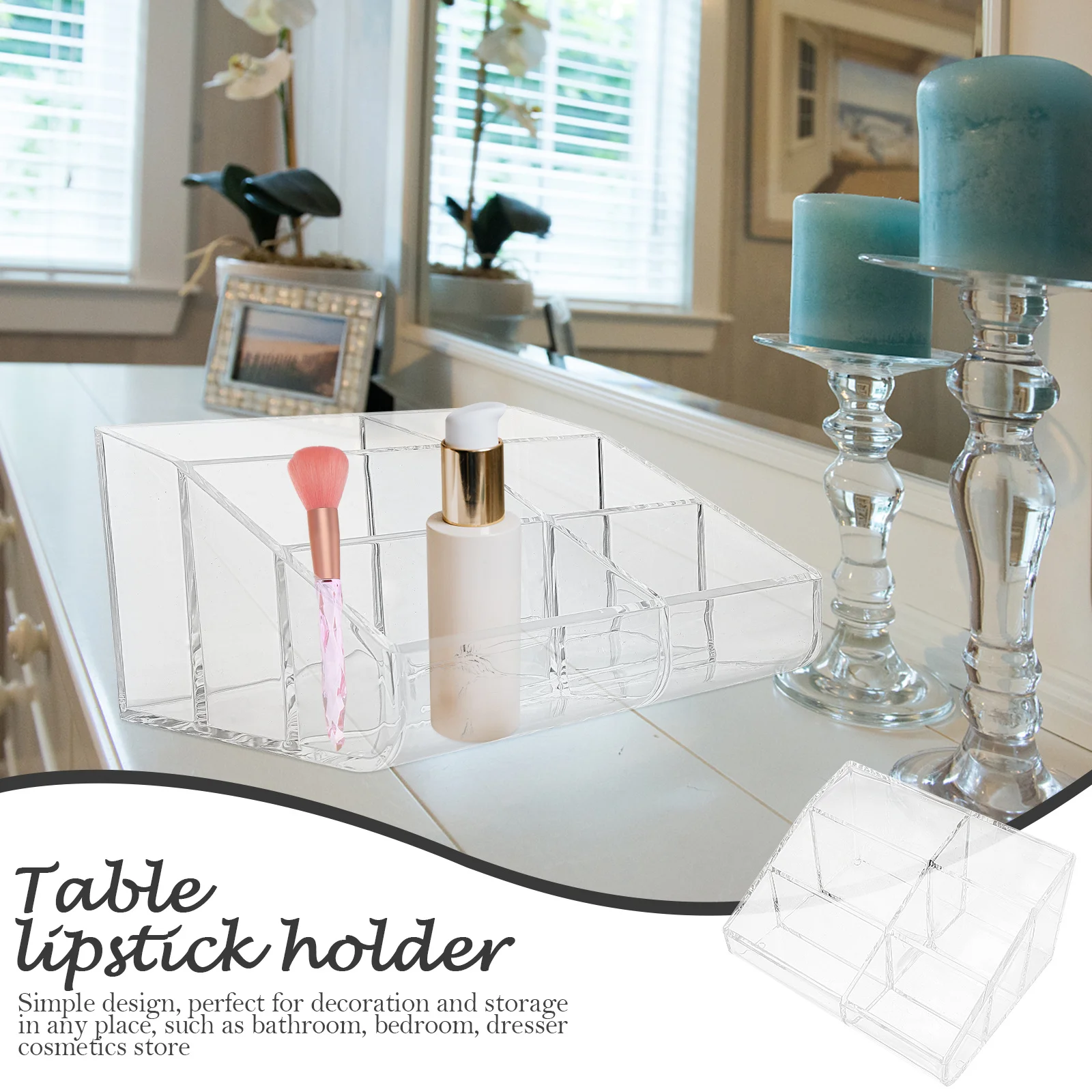 صندوق منظم مكياج من الأكريليك مكون من 6 أقسام، حقيبة تخزين شفافة لسطح المكتب لأدوات العناية بالبشرة وأحمر الشفاه #5