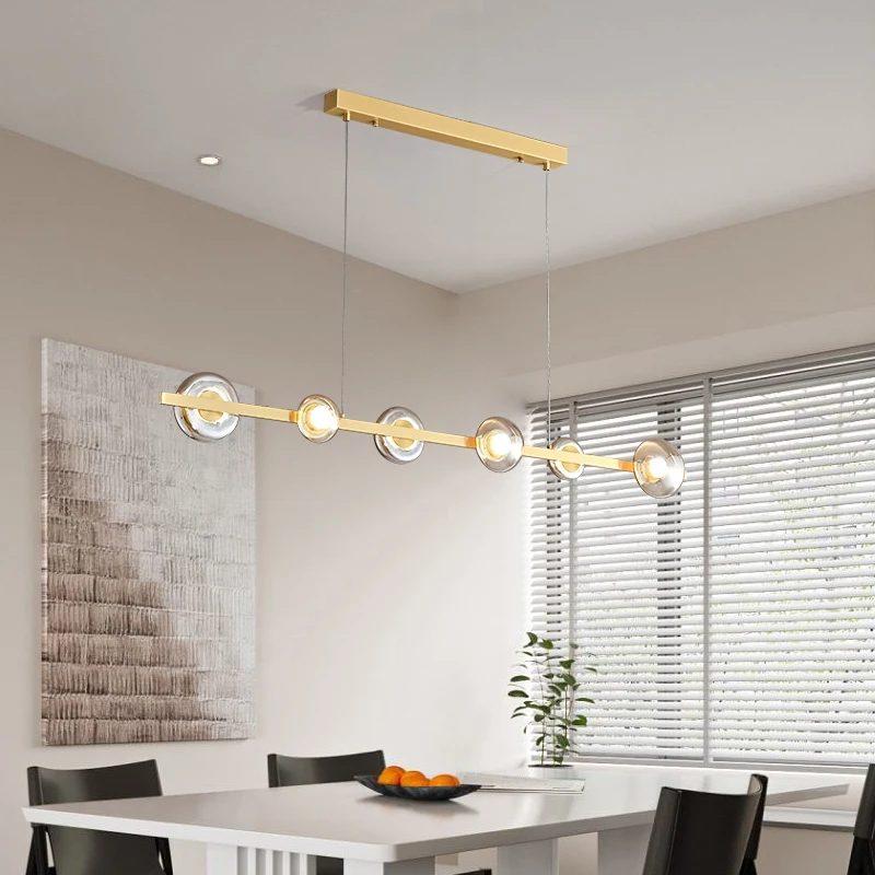 Modern minimalist restaurant pendant lamp designer high-end all-copper bar glass Nordic simple LED strip lamp