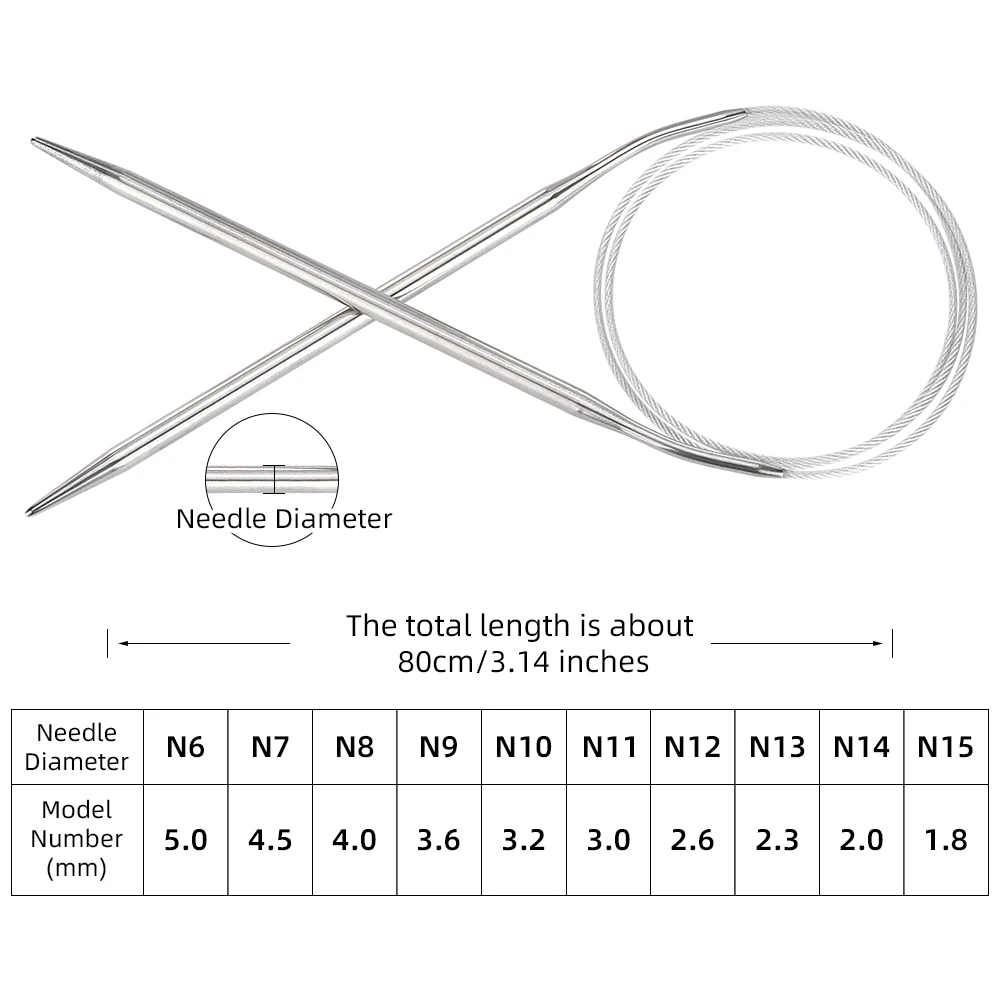 Ergonomic Fixed Circular Knitting Needle and Ruler in One 1.8-5 mm, 80 cm/31.4\