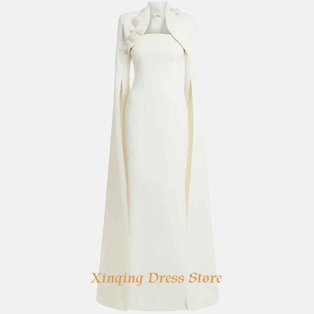 Ivory Jersey Evening Dress Mermaid Luxury Pearls Strapless Homecoming Dresses Customized Formal Bridal Party Gowns فساتين image 4
