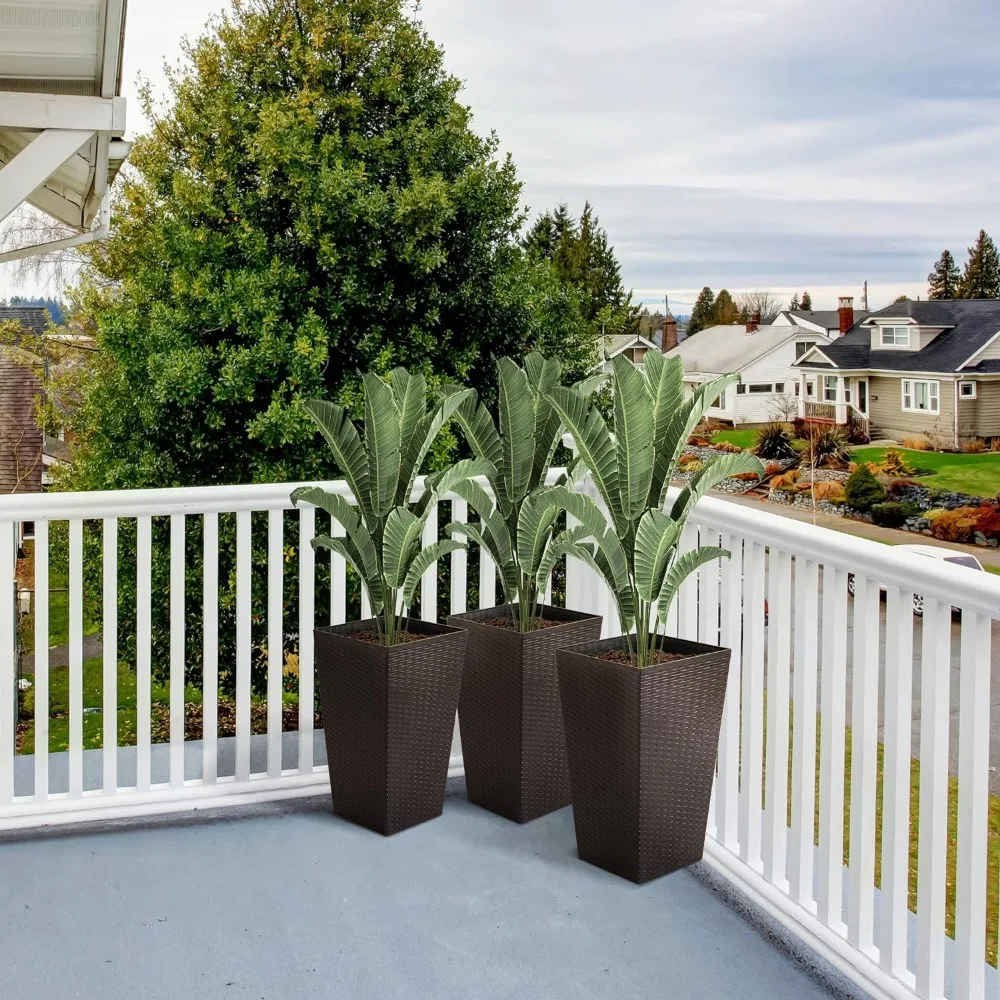 

Set of 3 Tall Planters with Drainage Hole, Outdoor Flower Plant Pots, Indoor Planters for Porch, Front Door, Entryway,