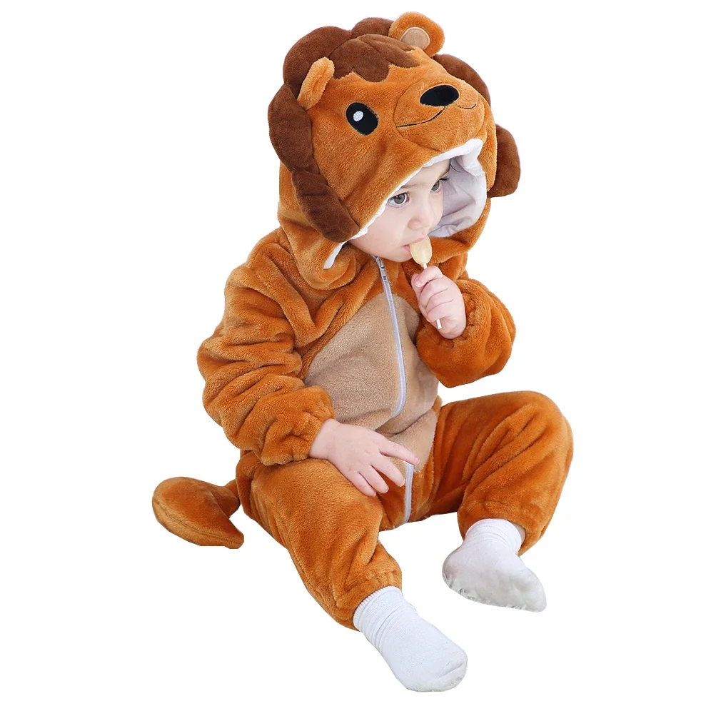 Baby Boys and Girls Hooded Flannel Pyjamas New Year Kids Animal Cosplay Costumes Cute Animal Soft Warm Zipper Jumpsuit Winter