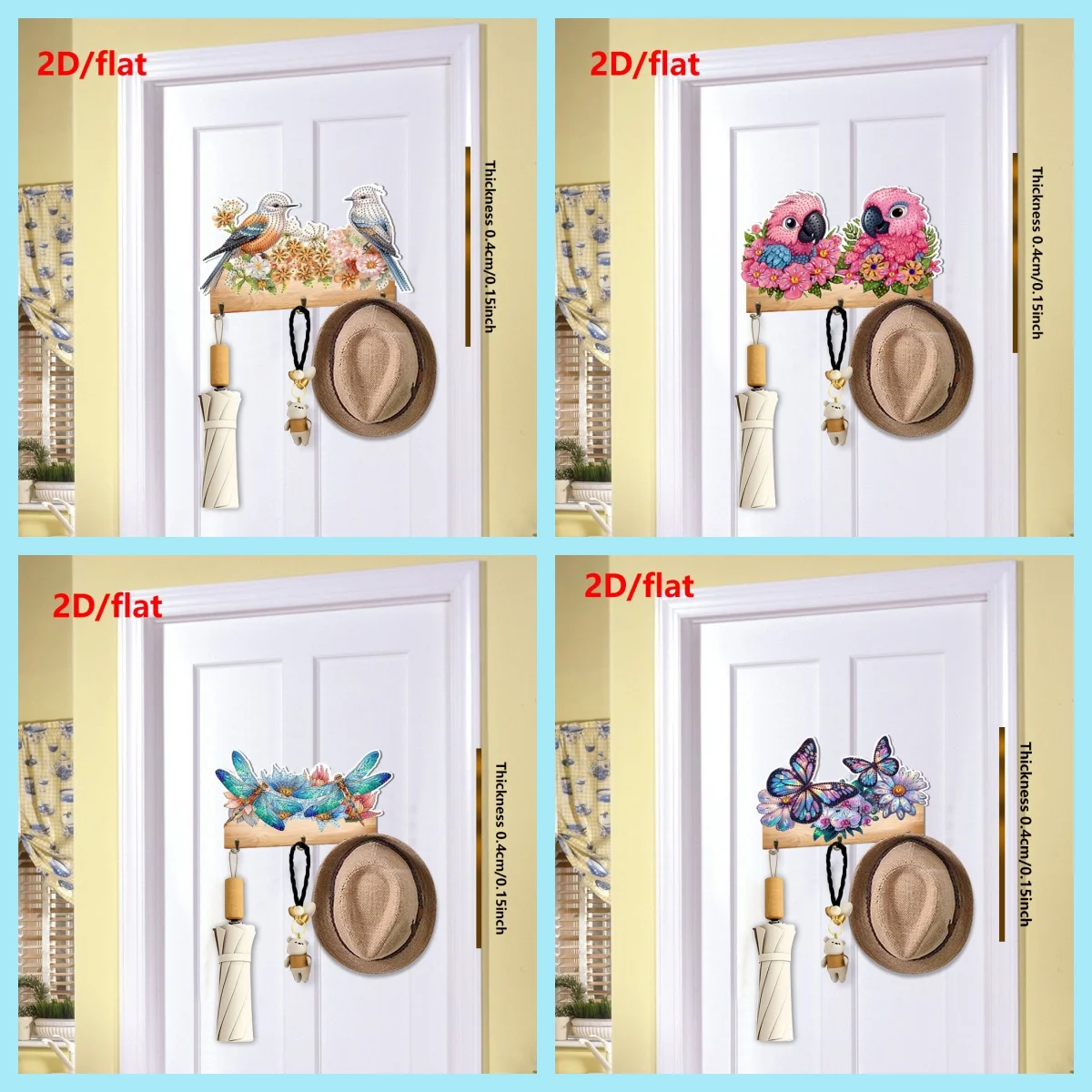 2D/flat 1 Piece Diamond Painting kit hook bird, Butterfly pattern Wooden material Suitable for home wall Decoration, item Storag - view 4