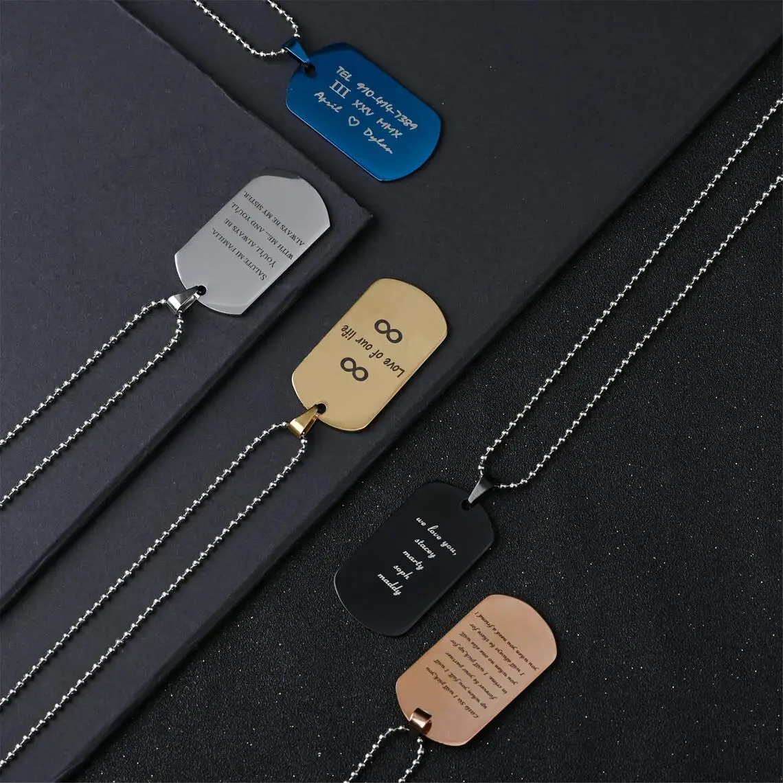 Personalized Military Dog Tags Custom name ID Tag Necklace Engraving Stainless Steel Plain Dog Tag Pendant Necklace 1.8mm Thick