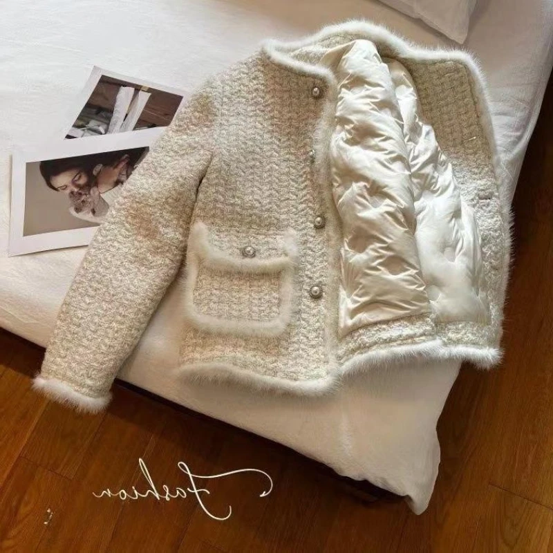 

Зима 202, женское темпераментное маленькое ароматное пальто, модное утолщенное пальто из овечьей шерсти с цветочной текстурой, элегантный тонкий грубый топ