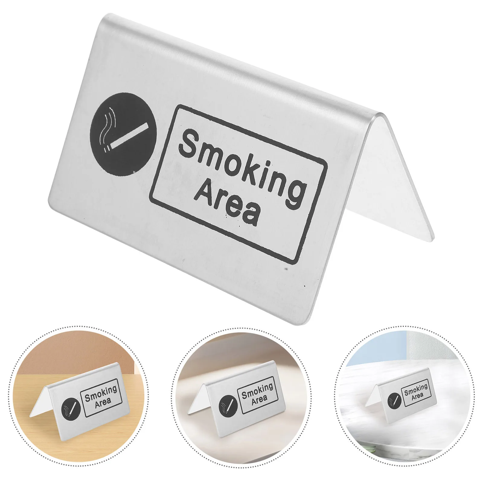 Smoking Area Sign Board Stainless Steel Double-Sided Tabletop Indicator For Indoor Restaurant Cafe Bar Durable Public Use