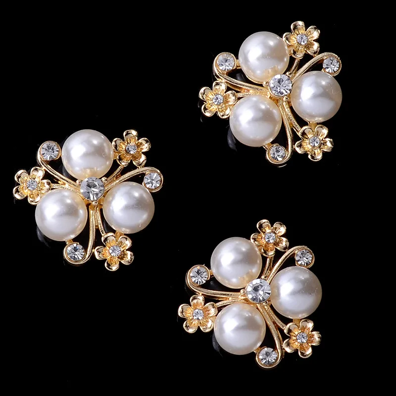 10Pcs Alloy Pearls Rhinestone Buttons Gold Creative Flower Handmade Ornaments Earring Choker Hair Crafts DIY Jewelry Accessories