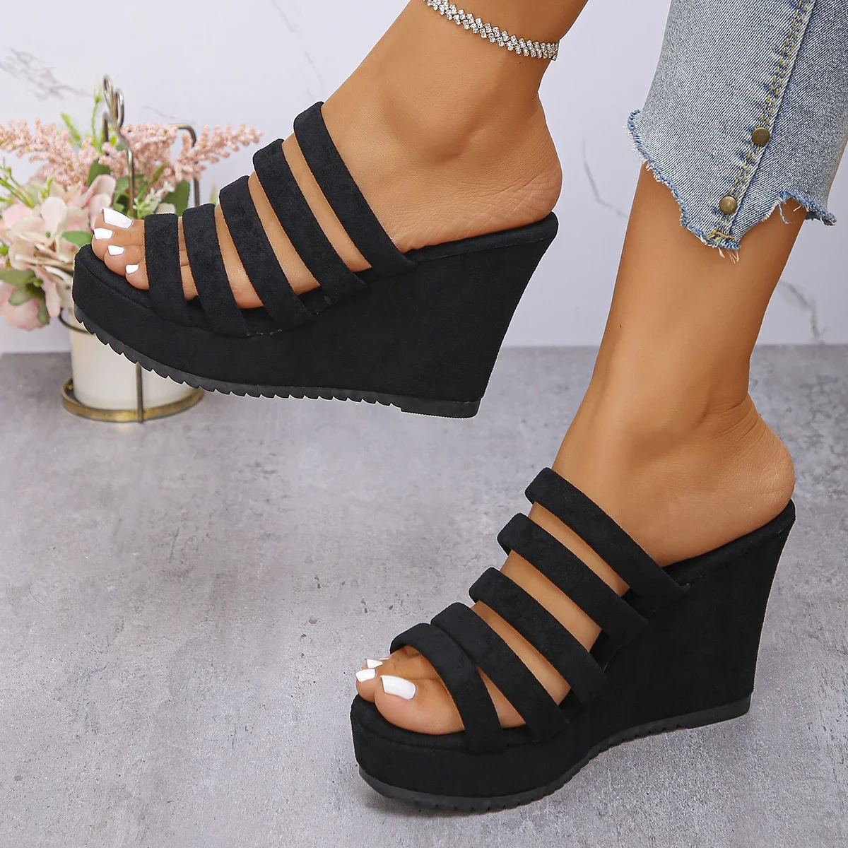 2026 Women's ShoesNew Fashion Gold Wedge Sandals For Women Summer Braided Strap Chunky Platform Sandles Woman Thick Bottom Non S