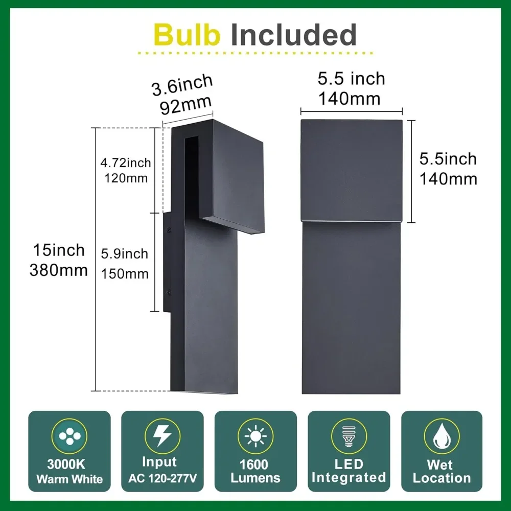 LED Outdoor Wall Sconce 3000K 17W, Anti Rust Textured Black Suit for Wet Locations and, Bulb Included, LED Outdoor Wall Mount